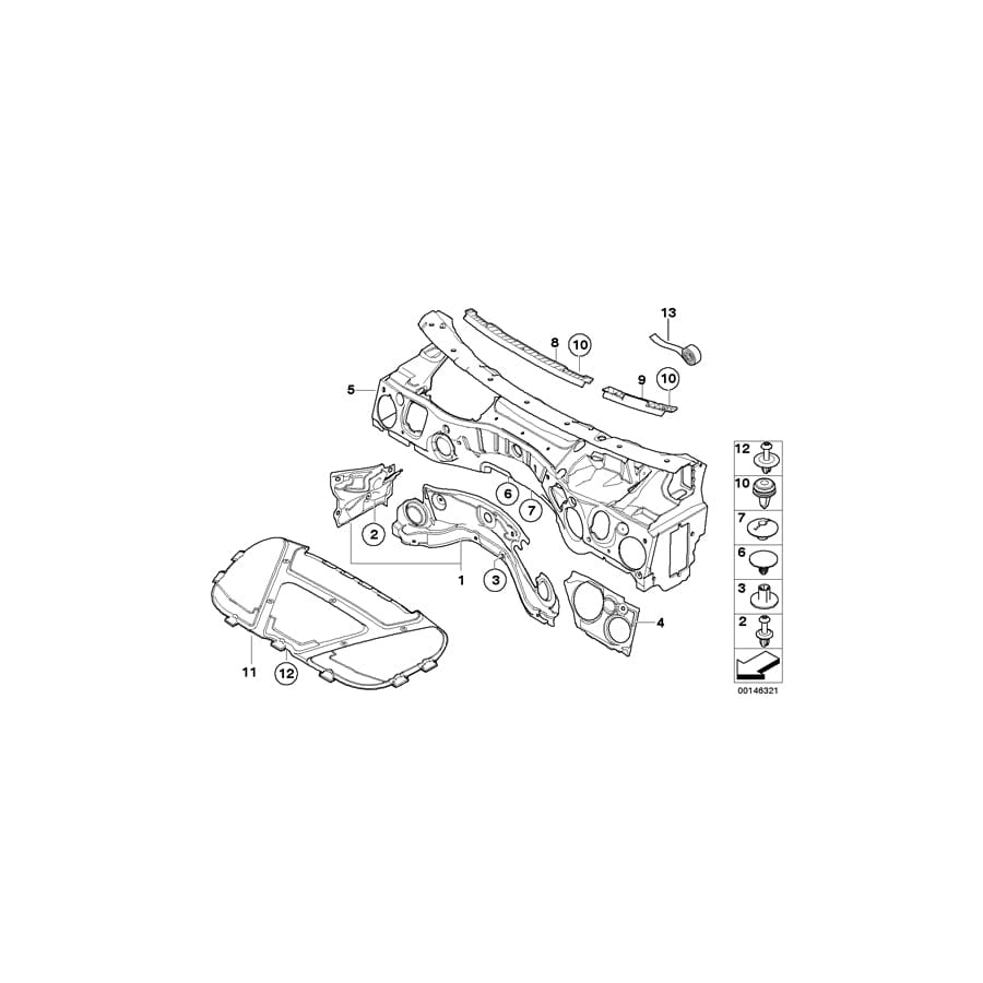 Genuine BMW 51487075628 E84 E90 E92 Hold.-Dwn El.,Sound Ins., Fr.Bulkh.,Rgh (Inc. X1 25dX, 330i & 320i) | ML Performance UK Car Parts