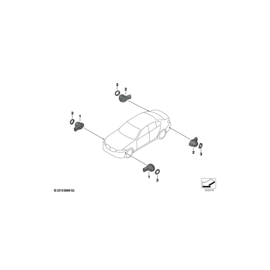 Genuine BMW 66209460321 F44 Ultrasonic Sensor, Snapper Rocks Blue WC1G (Inc. M235iX, 228iX & 218i) | ML Performance UK Car Parts