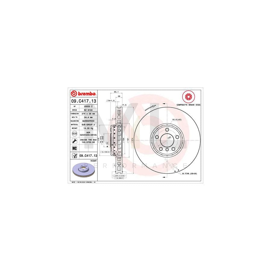 BREMBO TWO-PIECE DISCS LINE 09.C417.13 Brake Disc Internally Vented, Two-piece brake disc, Coated, High-carbon, with bolts/screws | ML Performance Car Parts