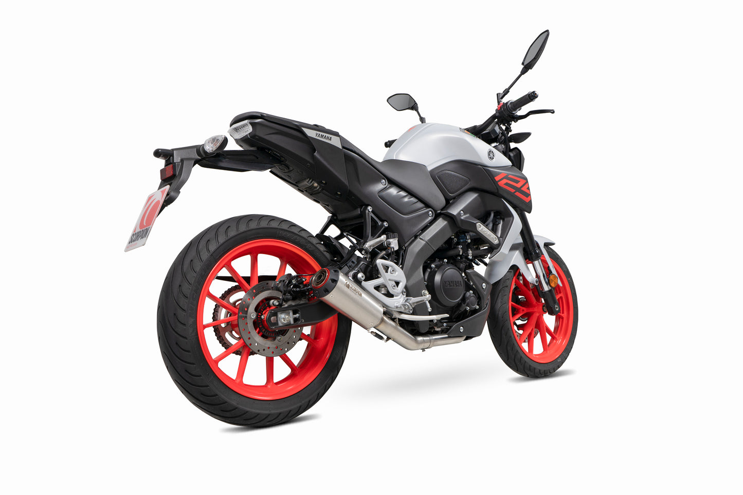 Scorpion PYA118SYSSEO Yamaha MT-125 Euro 4 Red Power Full System - Brushed Stainless Steel Sleeve | ML Performance UK UK