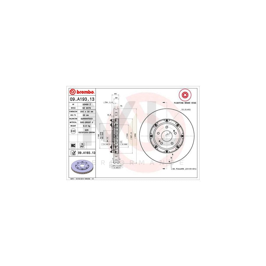 BREMBO TWO-PIECE FLOATING DISCS LINE 09.A193.13 Brake Disc for MITSUBISHI Lancer VIII Saloon (CY_A, CZ_A) Internally Vented, Two-piece brake disc, Coated, High-carbon | ML Performance Car Parts