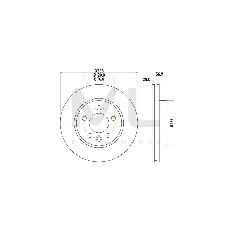 HELLA PRO High Carbon 8DD 355 129-211 Brake Disc for VW AMAROK Internally Vented, Coated, High-carbon, without wheel hub, without wheel studs | ML Performance Car Parts