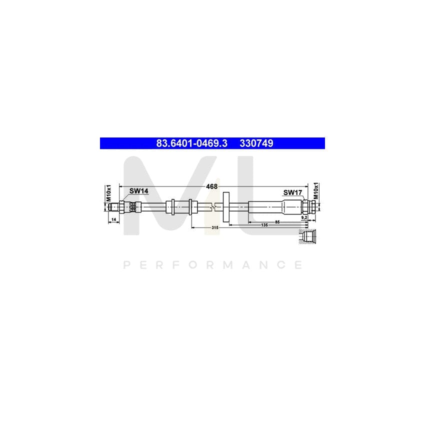 ATE 83.6401-0469.3 Brake Hose 468mm, M10x1 | ML Performance Car Parts