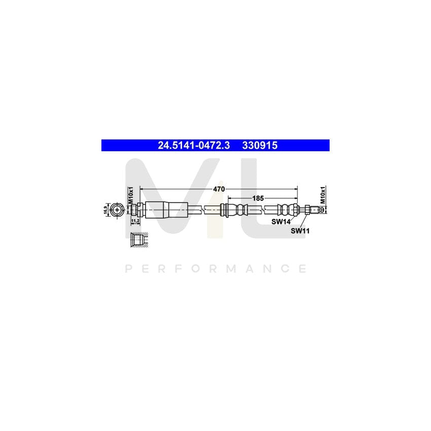 ATE 24.5141-0472.3 Brake Hose 470mm, M10x1 | ML Performance Car Parts