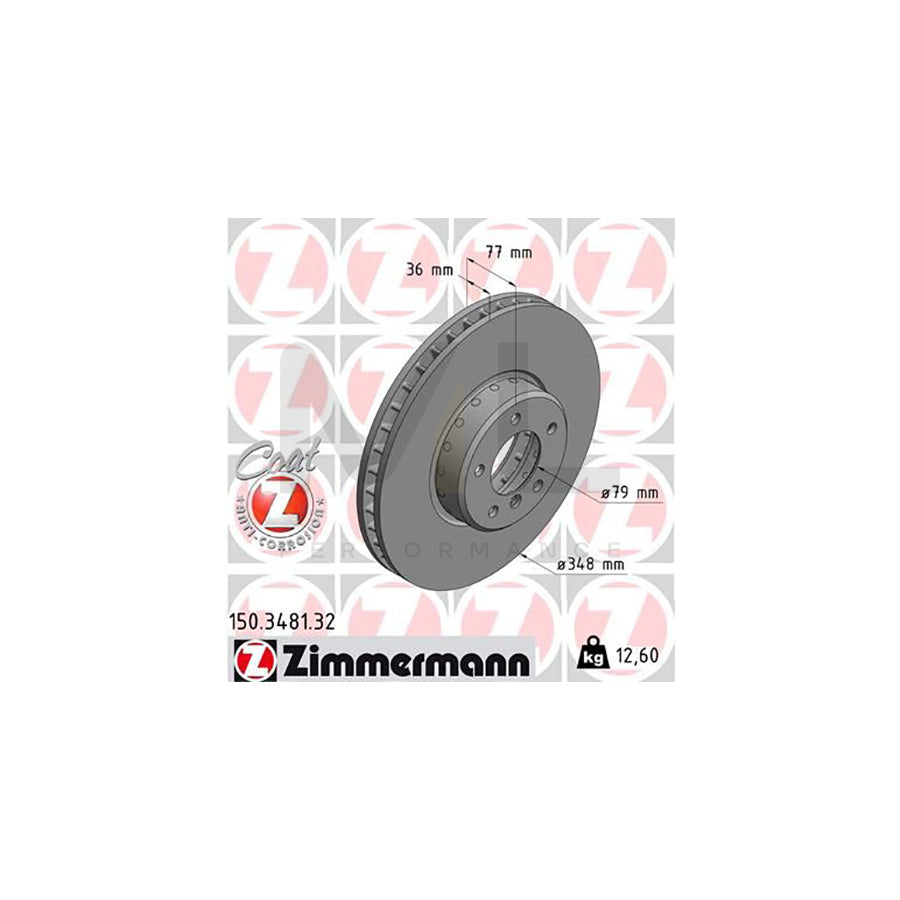 ZIMMERMANN FORMULA F COAT Z 150.3481.32 Brake Disc Internally Vented, Two-piece brake disc, Coated, High-carbon | ML Performance Car Parts