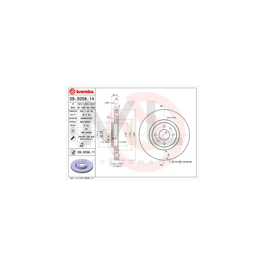 BREMBO 09.5058.14 Brake Disc Internally Vented, with bolts/screws | ML Performance Car Parts