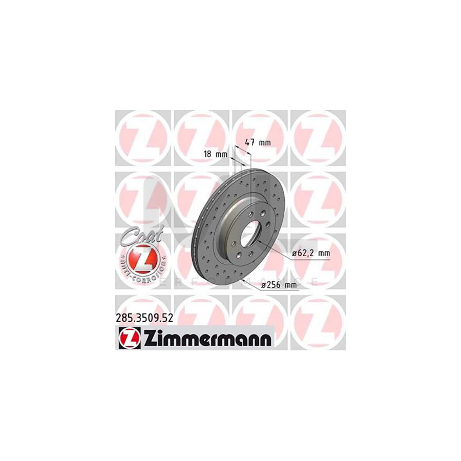 ZIMMERMANN SPORT COAT Z 285.3509.52 Brake Disc for HYUNDAI i20 I Hatchback (PB) Internally Vented, Perforated, Coated | ML Performance Car Parts