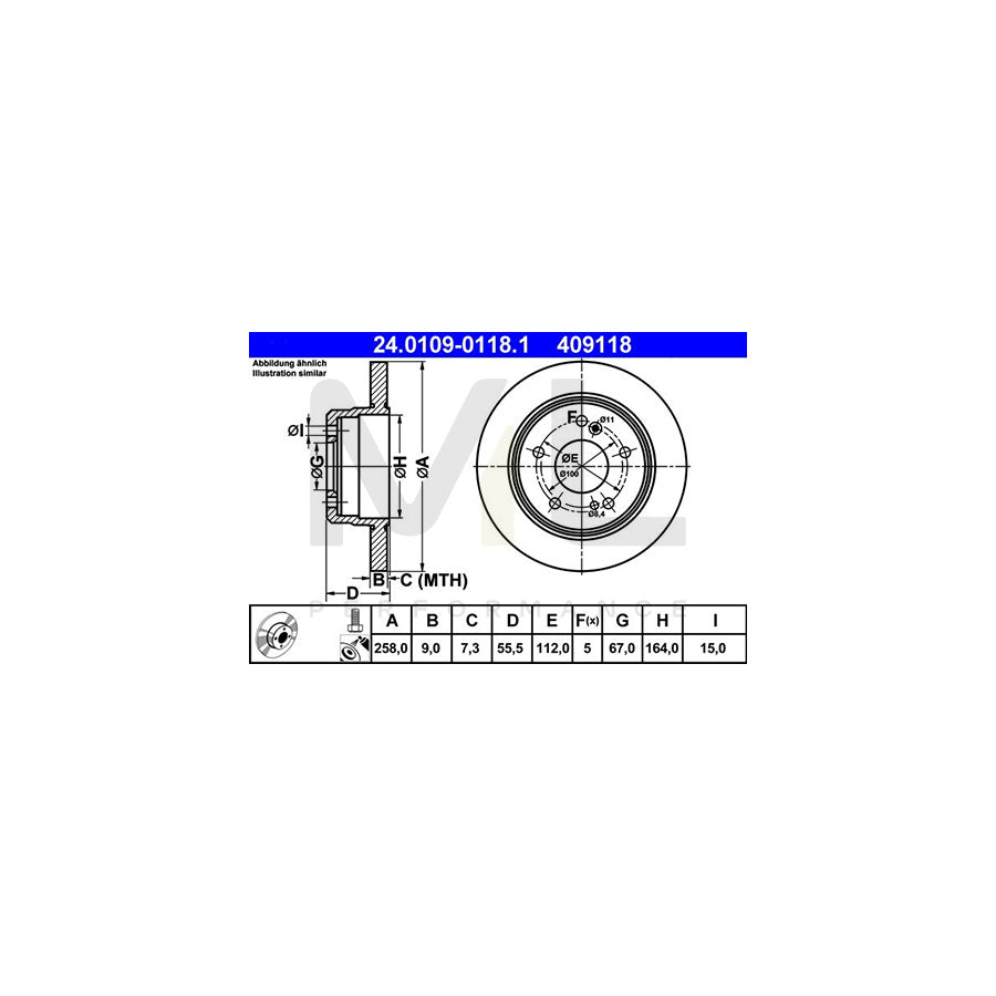 ATE 24.0109-0118.1 Brake Disc Solid, Coated, with bolts/screws | ML Performance Car Parts