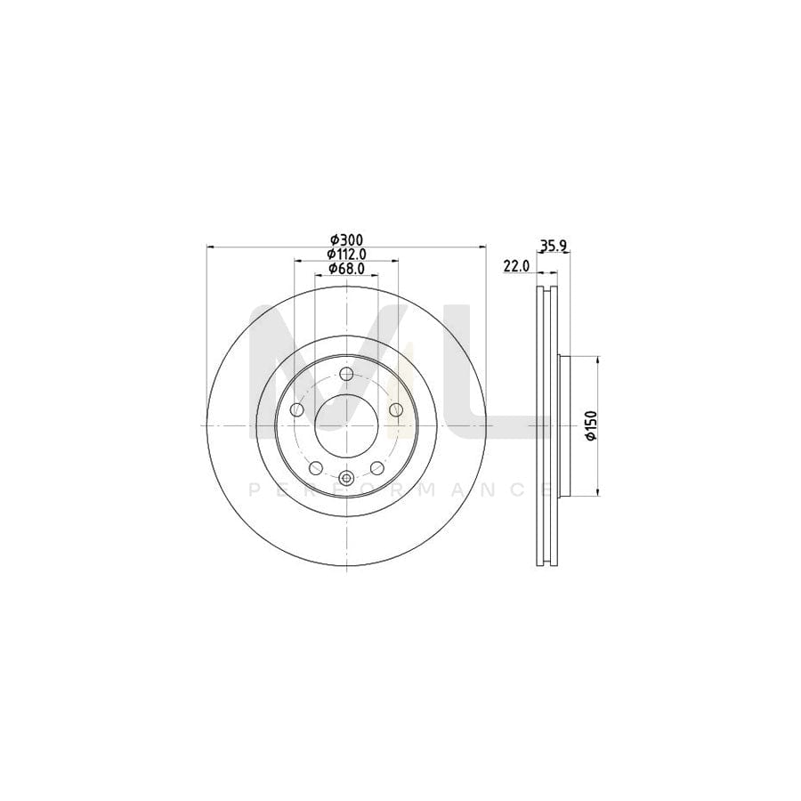 HELLA PRO High Carbon 8DD 355 128-391 Brake Disc for AUDI A4 Externally Vented, Coated, High-carbon, without wheel hub, without wheel studs | ML Performance Car Parts