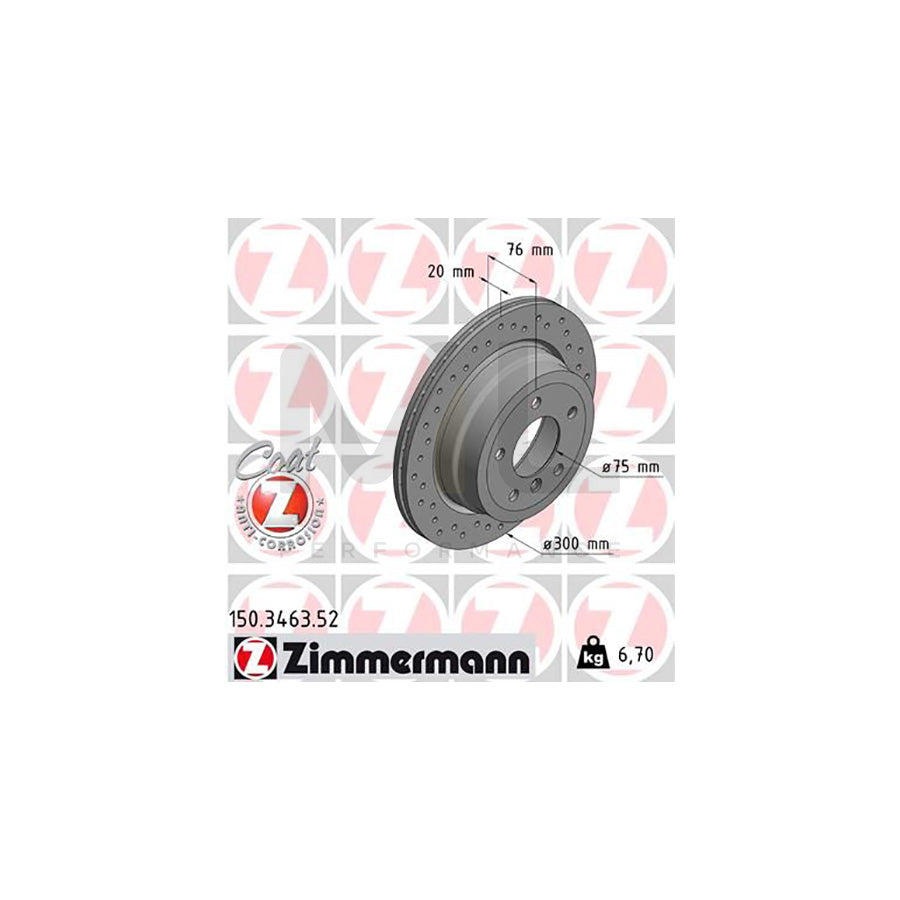 ZIMMERMANN SPORT COAT Z 150.3463.52 Brake Disc for BMW 1 Series Internally Vented, Perforated, Coated, High-carbon | ML Performance Car Parts