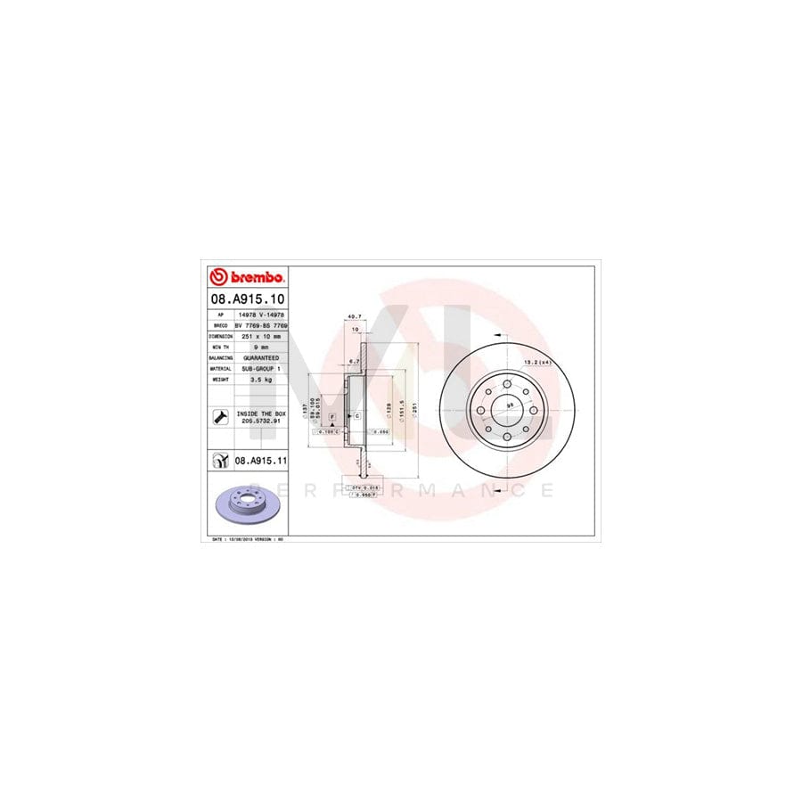 BREMBO 08.A915.10 Brake Disc for ALFA ROMEO MiTo (955) Solid, with bolts/screws | ML Performance Car Parts