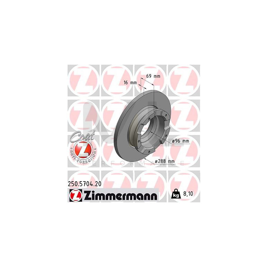 ZIMMERMANN 250.5704.20 Brake Disc for FORD TRANSIT Solid, Coated, with ABS sensor ring, without wheel hub, without wheel studs | ML Performance Car Parts