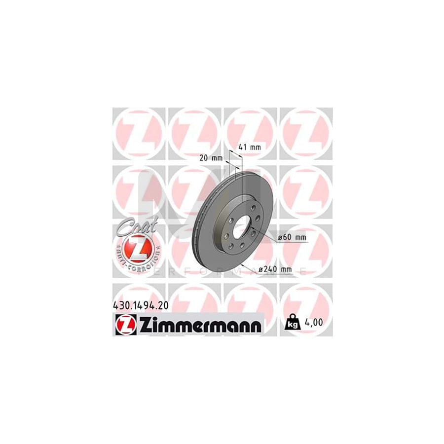 ZIMMERMANN COAT Z 430.1494.20 Brake Disc Internally Vented, Coated | ML Performance Car Parts