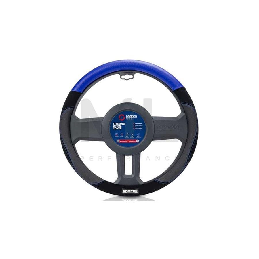 SPARCO S122 SPCS122AZ Steering wheel cover Black, Blue, Ø: 37-38cm, Leather, PVC, elastic | ML Performance Car Parts