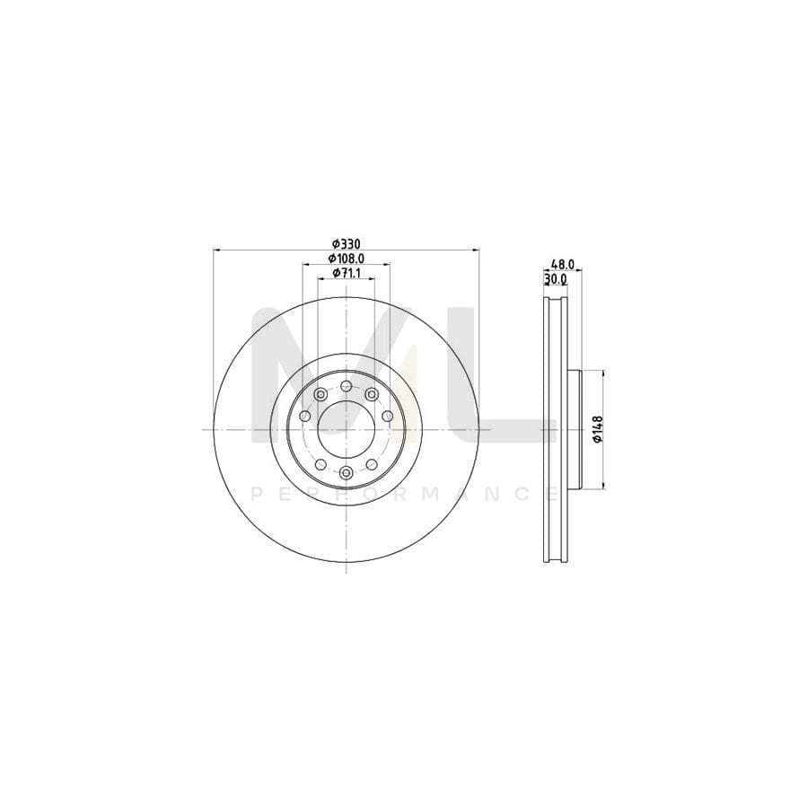 HELLA 8DD 355 125-331 Brake Disc PRO, Internally Vented, Coated, without wheel hub, without wheel studs | ML Performance Car Parts