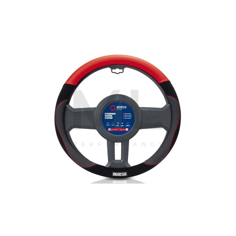 SPARCO S122 SPCS122RS Steering wheel cover Black, Red, Ø: 37-38cm, Leather, PVC, elastic | ML Performance Car Parts