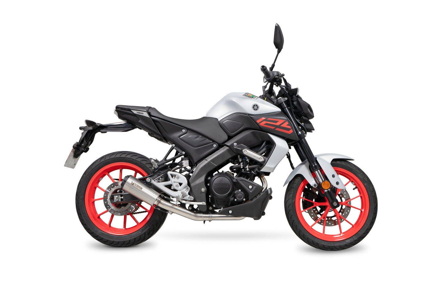 Scorpion PYA119SYSSEO Yamaha MT-125 Euro 5 Red Power Full System - Brushed Stainless Steel Sleeve | ML Performance UK UK