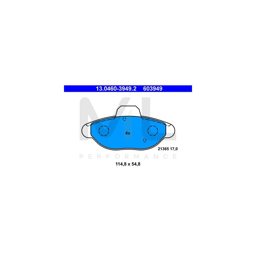 ATE 13.0460-3949.2 Brake pad set for FIAT Cinquecento (170) excl. wear warning contact, not prepared for wear indicator | ML Performance Car Parts