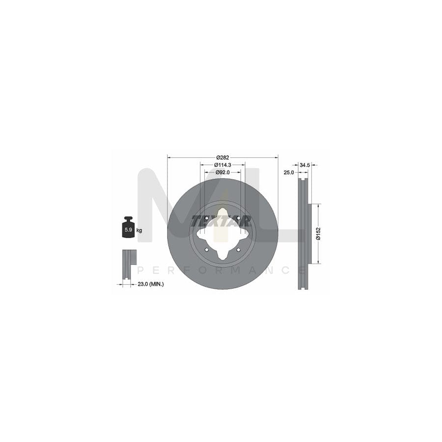 TEXTAR 92078100 Brake Disc for HONDA ACCORD Internally Vented, without wheel hub, without wheel studs | ML Performance Car Parts