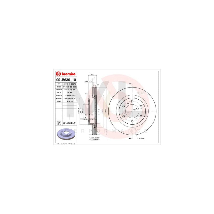 BREMBO COATED DISC LINE 09.B636.11 Brake Disc for MITSUBISHI Pajero / Shogun IV (V80) Internally Vented, Coated | ML Performance Car Parts