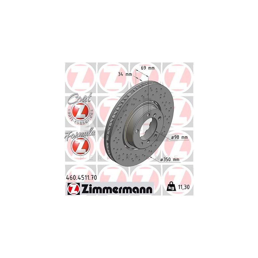 ZIMMERMANN 460.4511.70 Brake Disc for PORSCHE 911 Perforated, Two-piece brake disc, Vented, Coated | ML Performance Car Parts