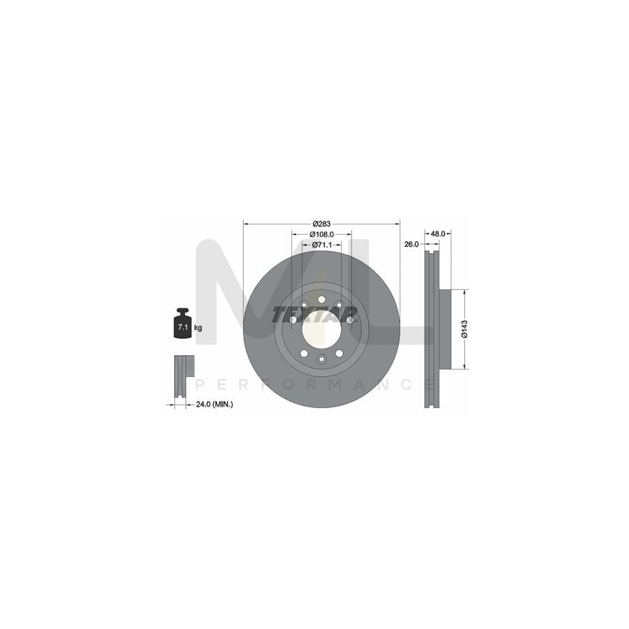 TEXTAR PRO 92232503 Brake Disc Internally Vented, Coated, without wheel hub, without wheel studs | ML Performance Car Parts