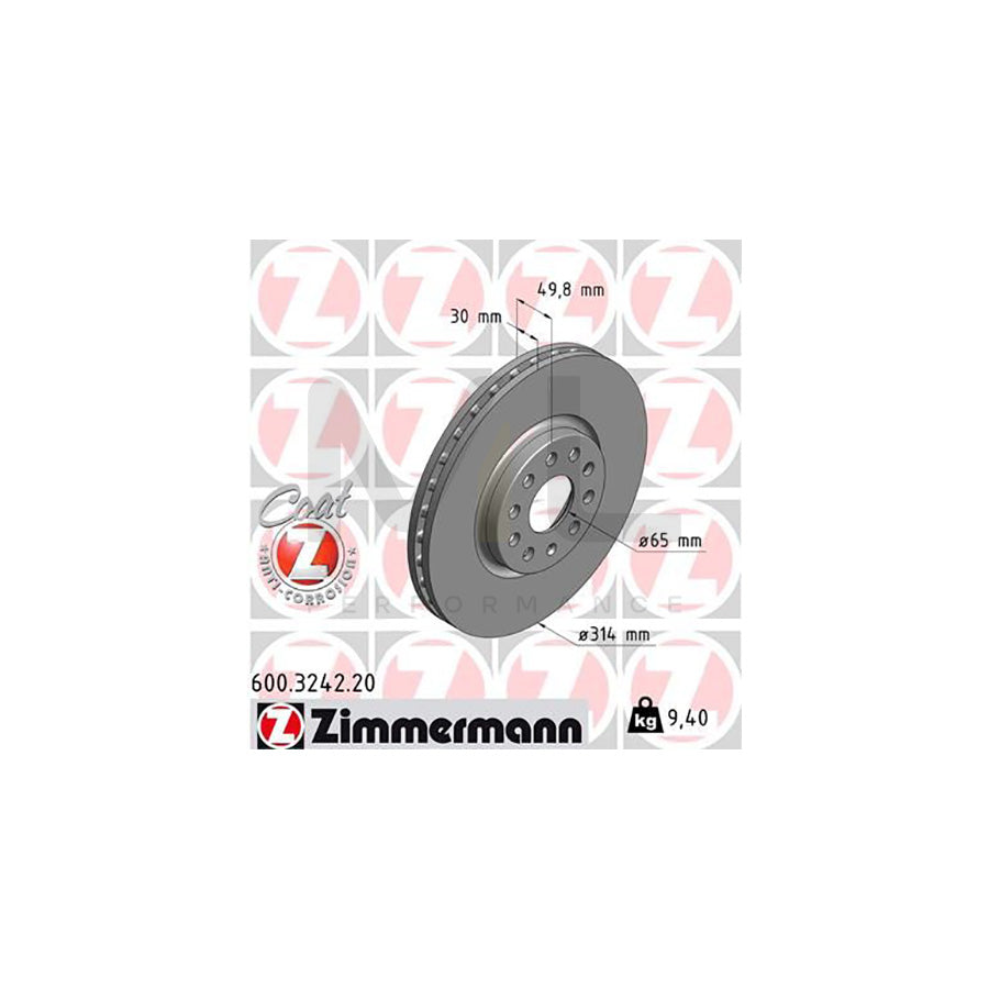 ZIMMERMANN COAT Z 600.3242.20 Brake Disc Internally Vented, Coated, High-carbon | ML Performance Car Parts