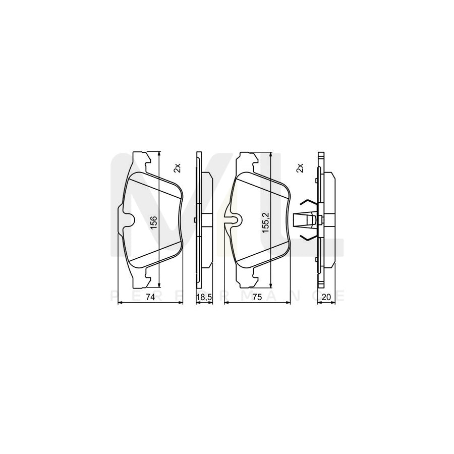 Bosch 0986494808 Brake Pad Set With Anti-Squeak Plate, With Piston Clip BP1982 | ML Performance Car Parts