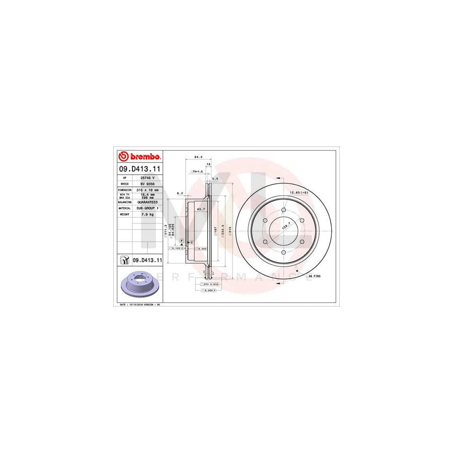 BREMBO 09.D413.11 Brake Disc for MITSUBISHI Pajero Sport II Off-Road (KH, KG) Internally Vented, Coated | ML Performance Car Parts