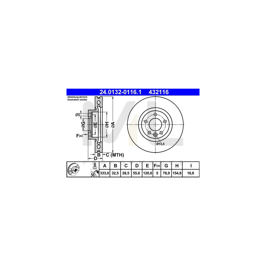 ATE 24.0132-0116.1 Brake Disc Vented, Coated, High-carbon, with bolts/screws | ML Performance Car Parts