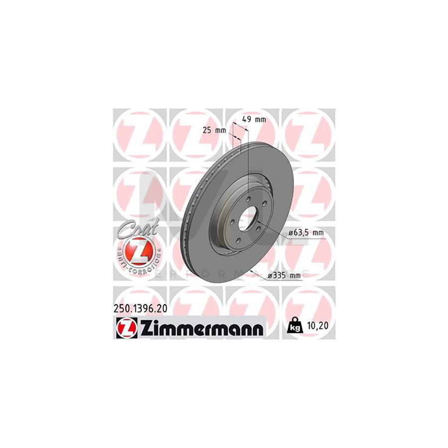 ZIMMERMANN 250.1396.20 Brake Disc for FORD FOCUS Externally Vented, Coated | ML Performance Car Parts