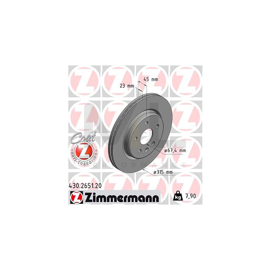 ZIMMERMANN 430.2651.20 Brake Disc Internally Vented, Coated | ML Performance Car Parts