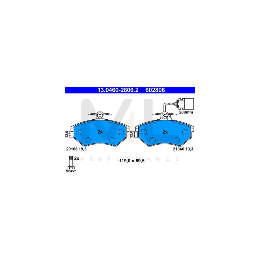 ATE 13.0460-2806.2 Brake pad set incl. wear warning contact, with brake caliper screws | ML Performance Car Parts