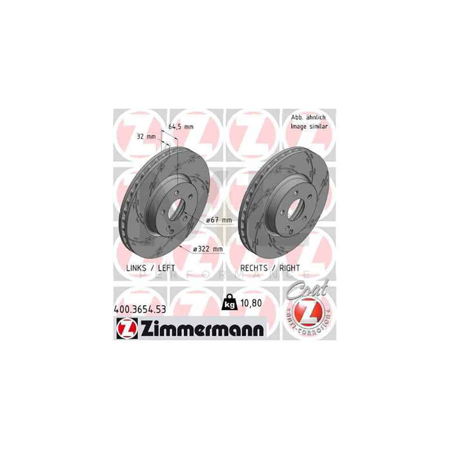 ZIMMERMANN 400.3654.53 Brake Disc Internally Vented, Slotted, Coated, High-carbon | ML Performance Car Parts