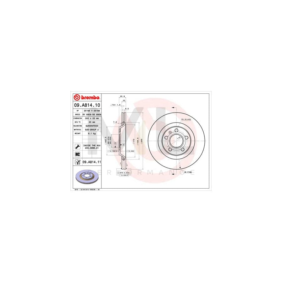 BREMBO 09.A814.10 Brake Disc for AUDI A4 Internally Vented, High-carbon, with bolts/screws | ML Performance Car Parts