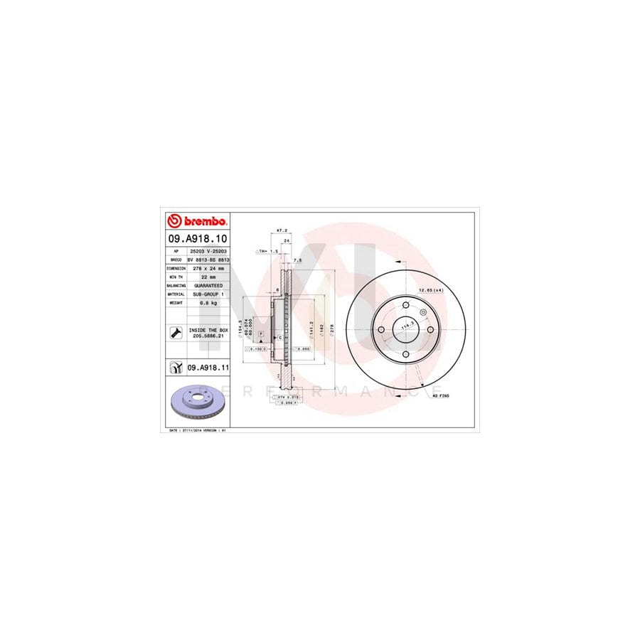 BREMBO 09.A918.10 Brake Disc Internally Vented, with bolts/screws | ML Performance Car Parts