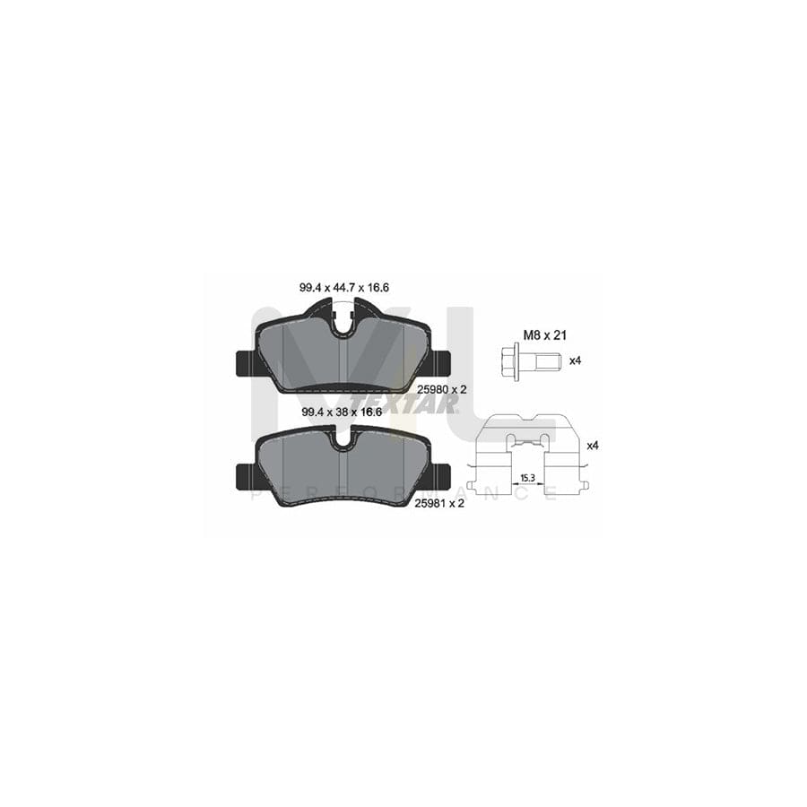 TEXTAR 2598001 Brake pad set prepared for wear indicator, with brake caliper screws, with accessories | ML Performance Car Parts