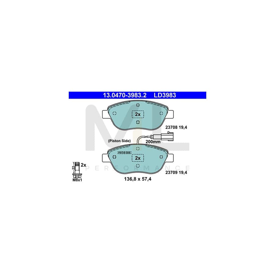 ATE Ceramic 13.0470-3983.2 Brake pad set incl. wear warning contact, with brake caliper screws | ML Performance Car Parts