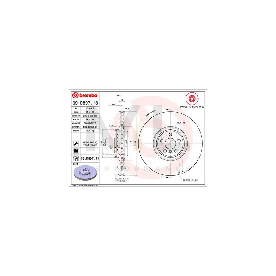 BREMBO 09.D897.13 Brake Disc Internally Vented, Coated, High-carbon, with bolts/screws | ML Performance Car Parts