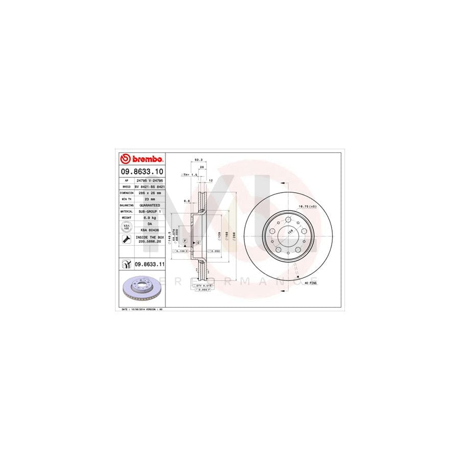 BREMBO 09.8633.10 Brake Disc Internally Vented, with bolts/screws | ML Performance Car Parts