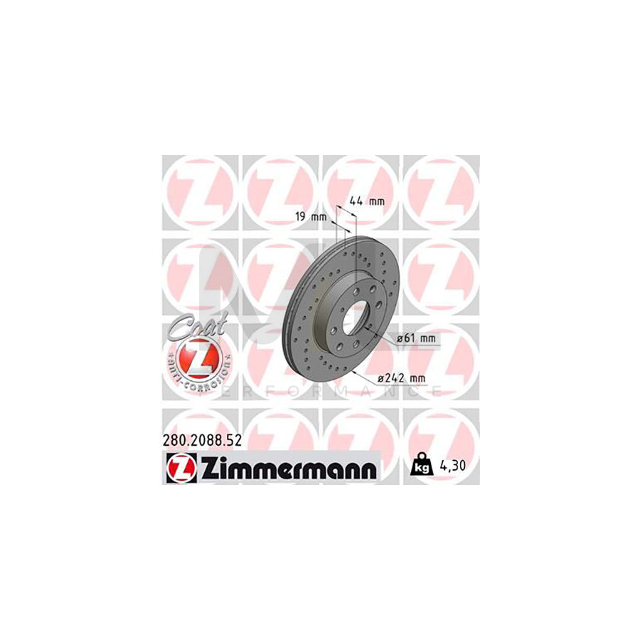 ZIMMERMANN SPORT COAT Z 280.2088.52 Brake Disc Internally Vented, Perforated, Coated | ML Performance Car Parts