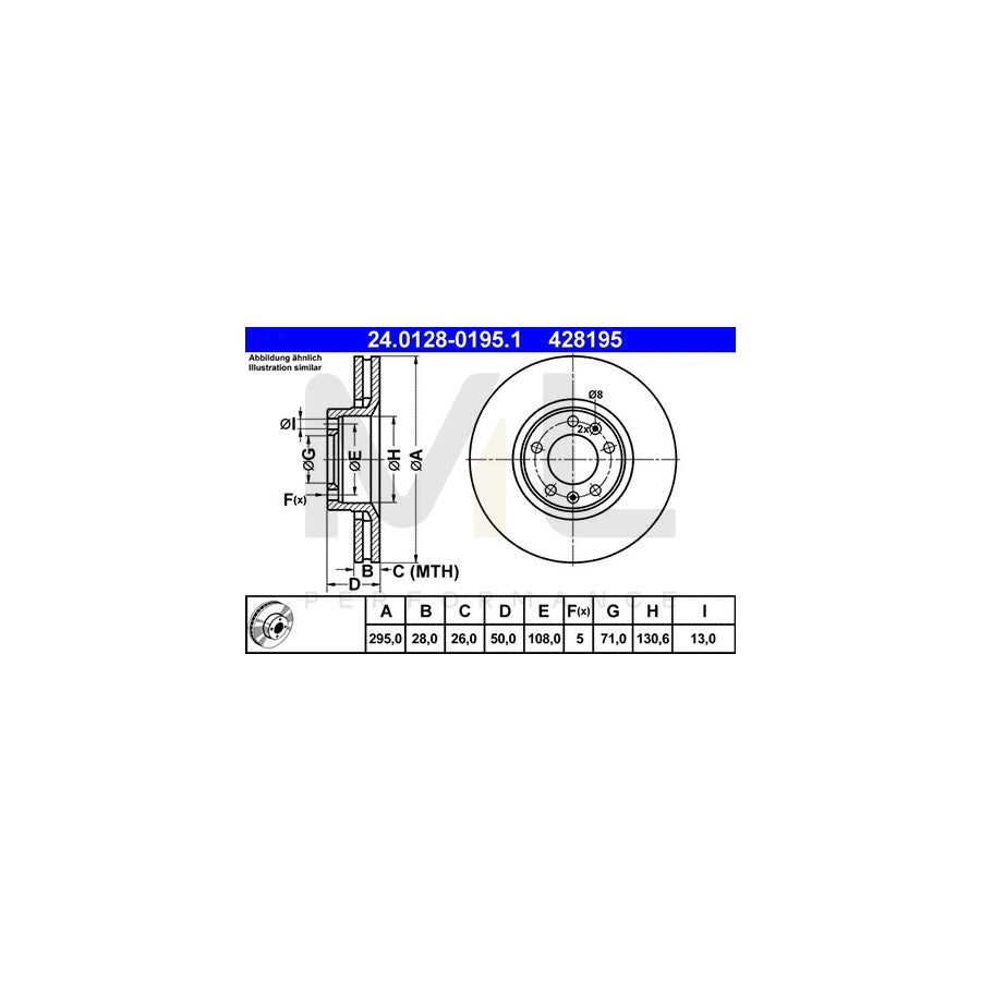 ATE 24.0128-0195.1 Brake Disc for PEUGEOT 605 Saloon Vented | ML Performance Car Parts