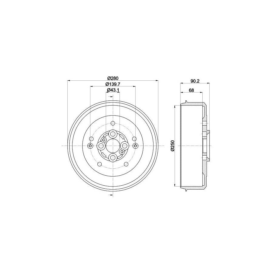 Hella 8DT 355 300-881 Brake Drum For Kia Sportage I (K00, JA)