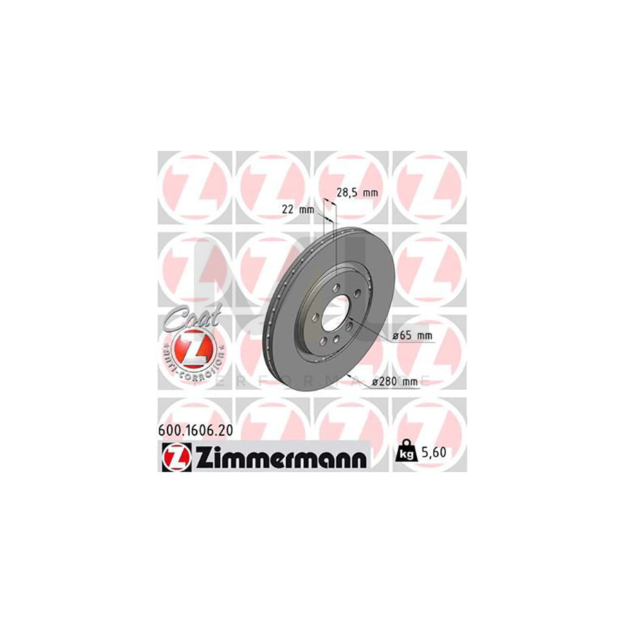 ZIMMERMANN COAT Z 600.1606.20 Brake Disc Externally Vented, Coated | ML Performance Car Parts