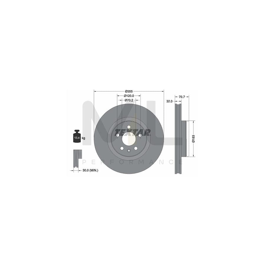 TEXTAR 92313905 Brake Disc Internally Vented, Coated, High-carbon, without wheel hub, without wheel studs | ML Performance Car Parts