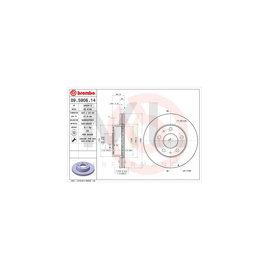 BREMBO 09.5906.14 Brake Disc Internally Vented, with bolts/screws | ML Performance Car Parts