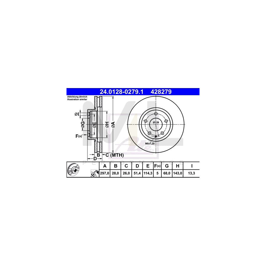 ATE 24.0128-0279.1 Brake Disc for MAZDA 6 Vented, Coated | ML Performance Car Parts