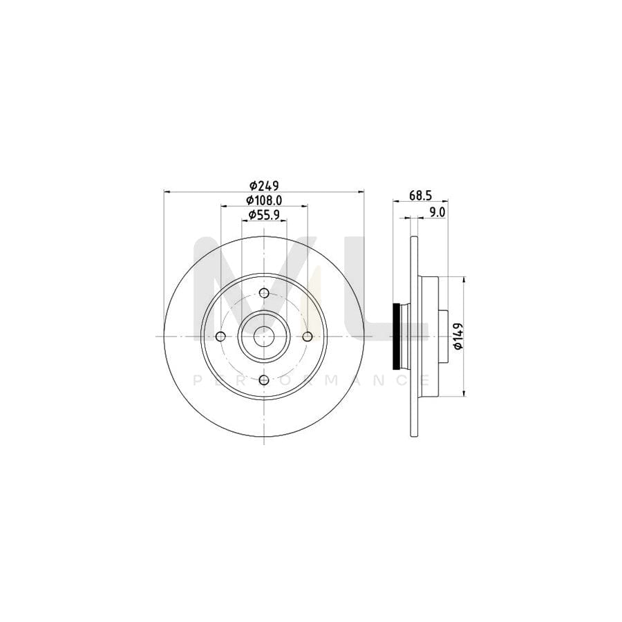 HELLA PRO 8DD 355 123-291 Brake Disc Solid, Coated, with integrated magnetic sensor ring, with wheel bearing | ML Performance Car Parts