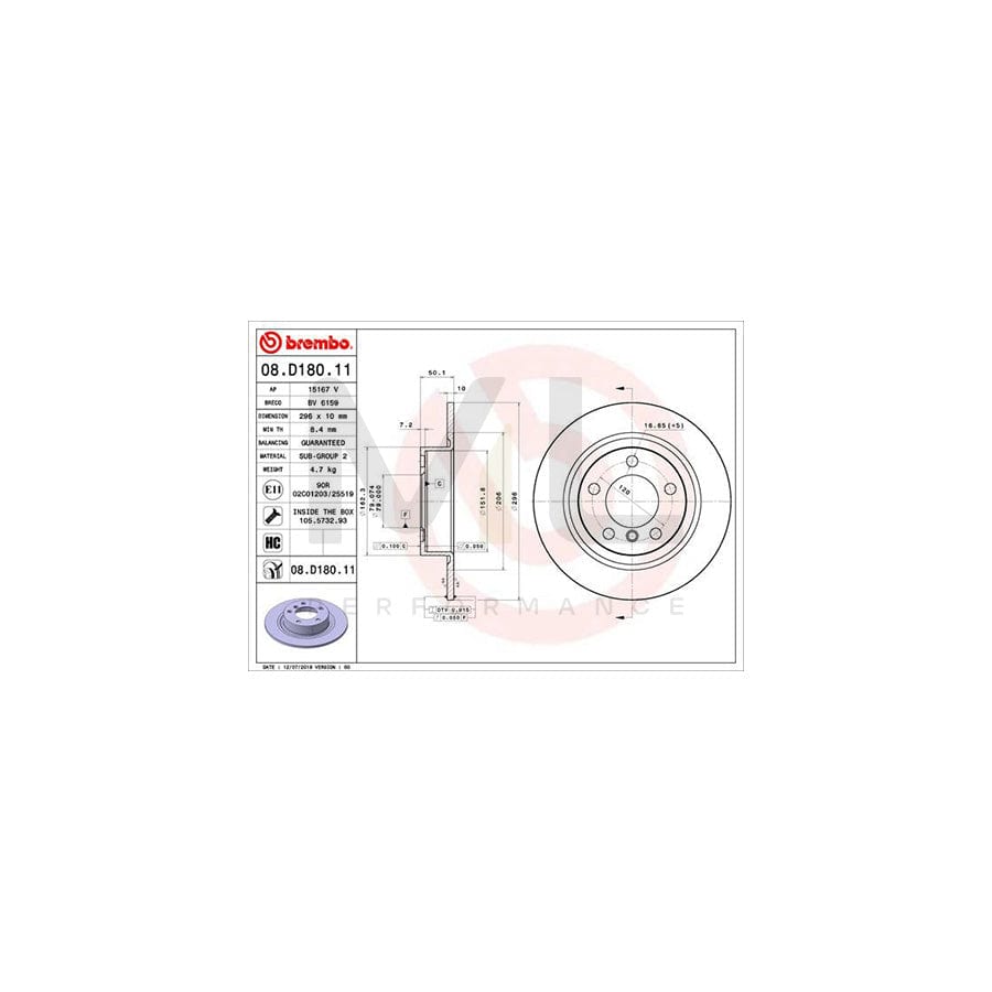 BREMBO 08.D180.11 Brake Disc Solid, Coated, High-carbon, with bolts/screws | ML Performance Car Parts