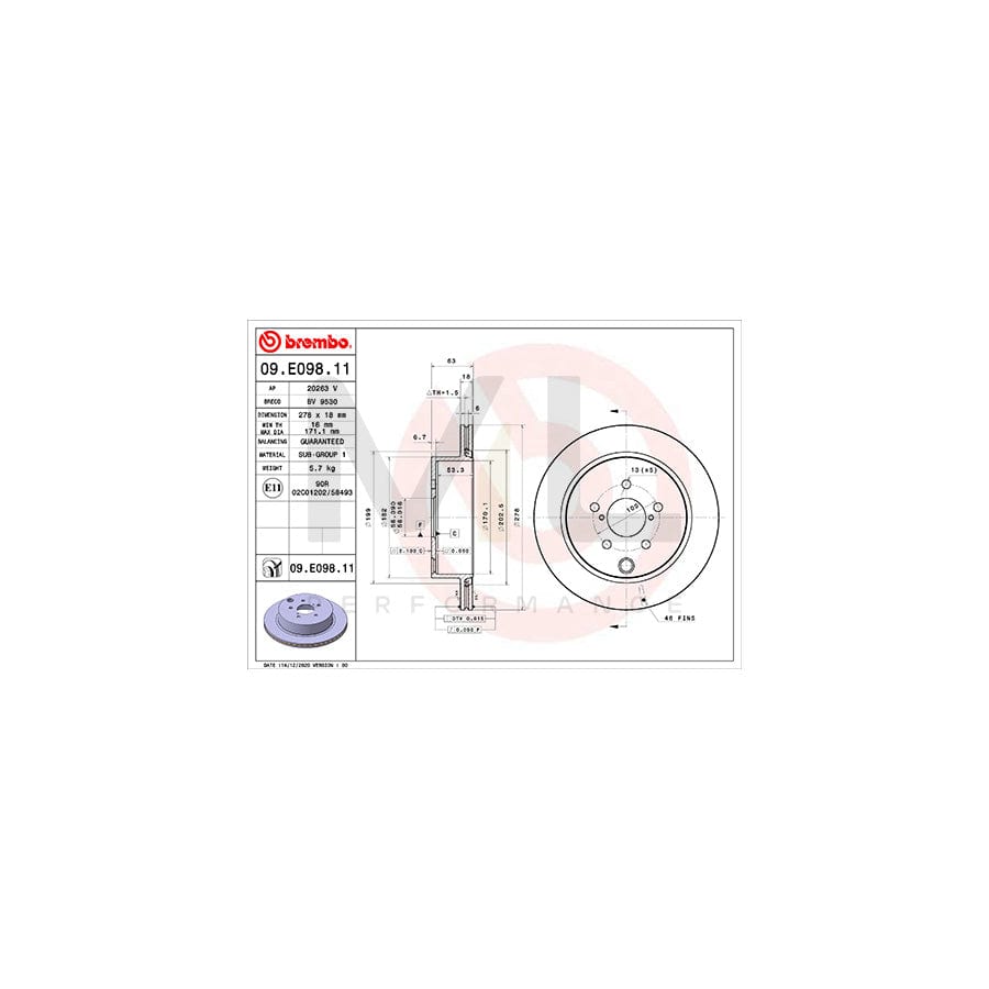 BREMBO 09.E098.11 Brake Disc for SUBARU Forester IV (SJ) Internally Vented, Coated | ML Performance Car Parts